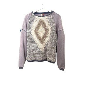 Anthropologie Pilcro Sweat Shirt Top Woven Diamond Purple Blue Acid Wash